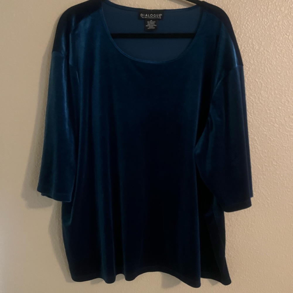 Dialogue Women's Velvet Long Sleeve Top in Deep Teal Blue